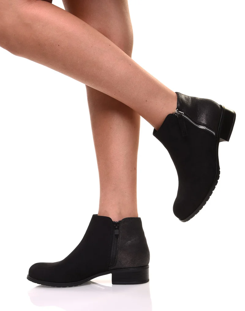 Bottines noires bi-matières