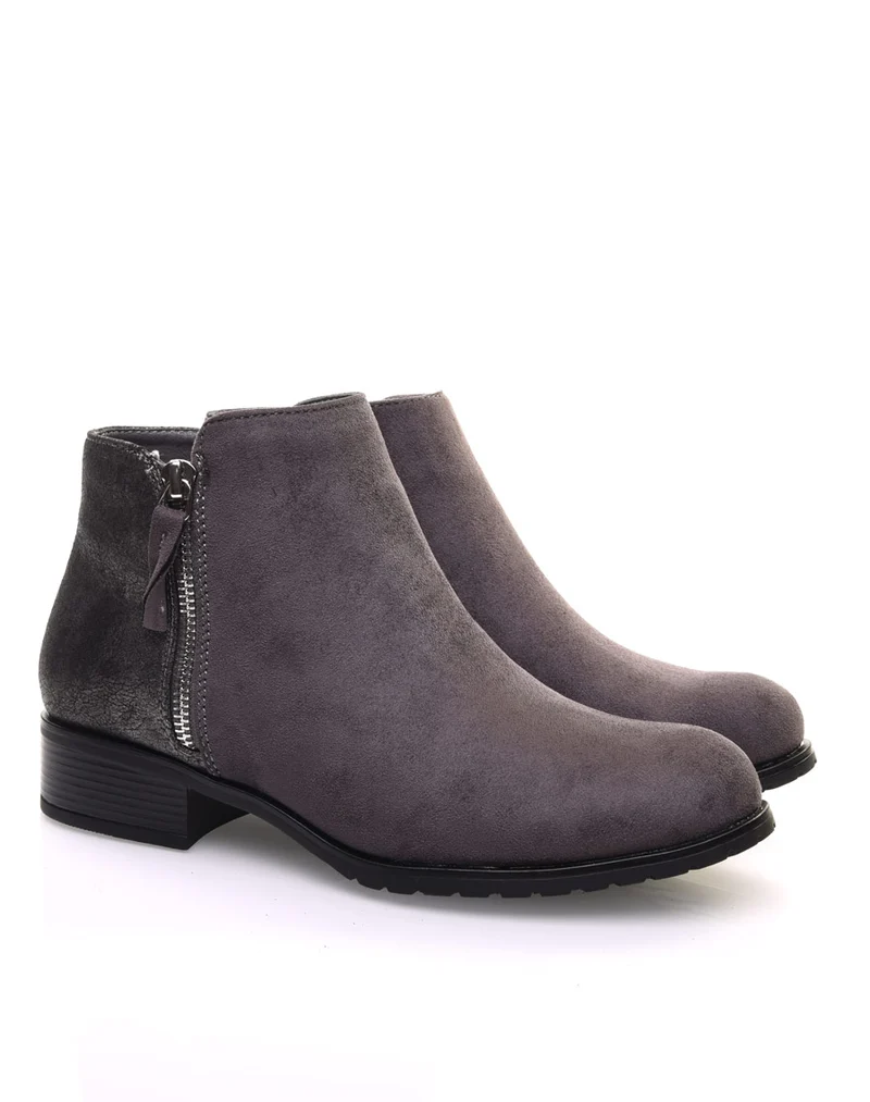 Bottines grises bi-matières