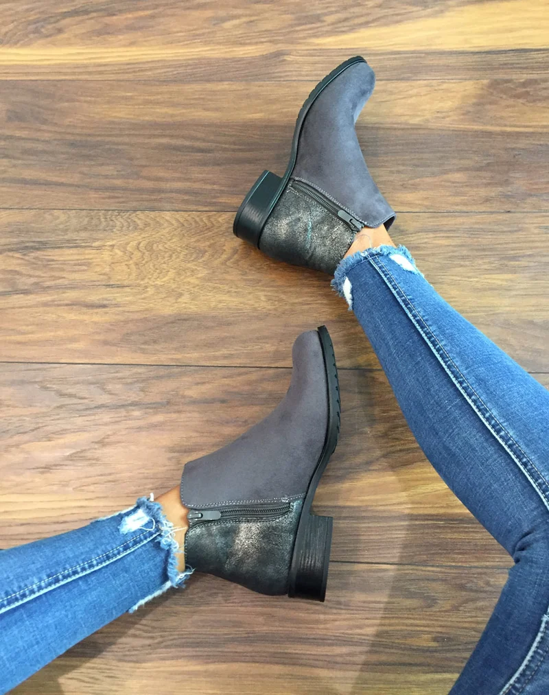 Bottines grises bi-matières