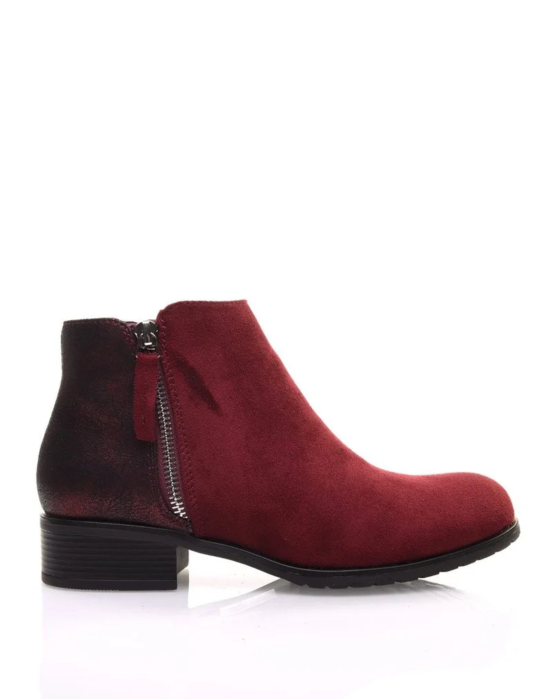 Bottines bordeaux bi-matières