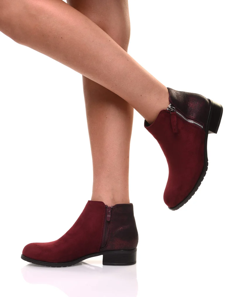 Bottines bordeaux bi-matières