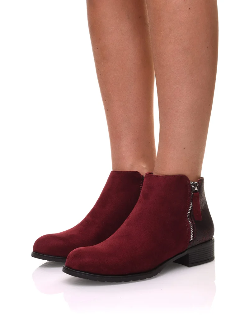 Bottines bordeaux bi-matières