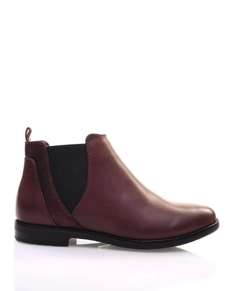 Bottines bordeaux plates métallisées