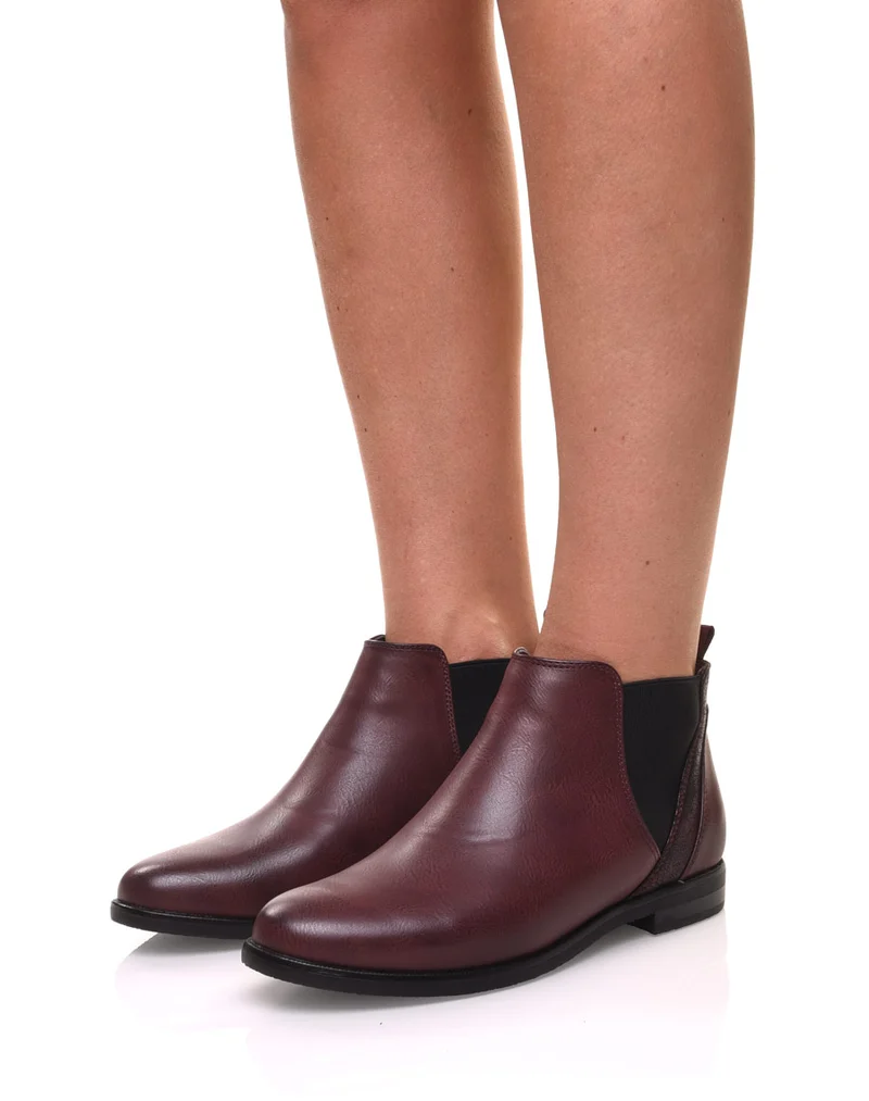 Bottines bordeaux plates métallisées
