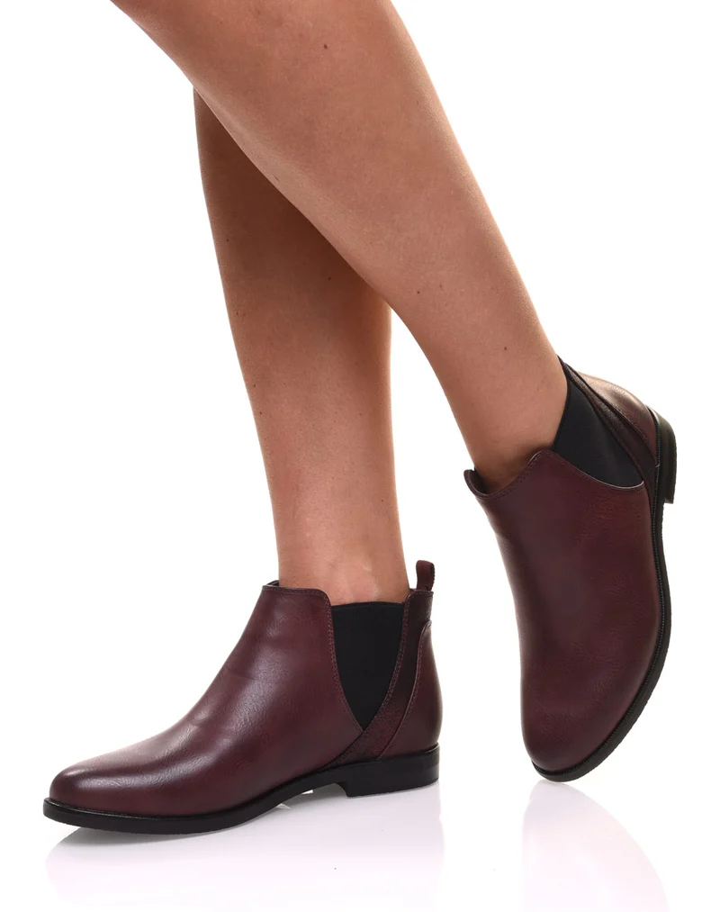 Bottines bordeaux plates métallisées