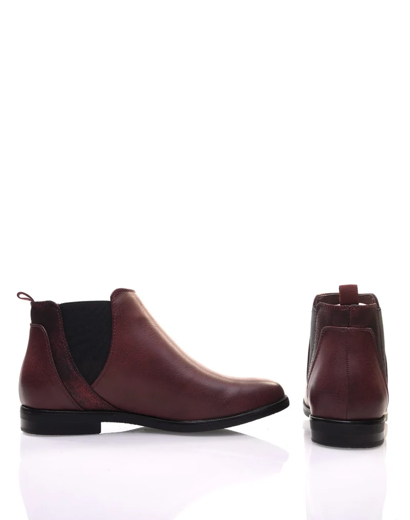 Bottines bordeaux plates métallisées