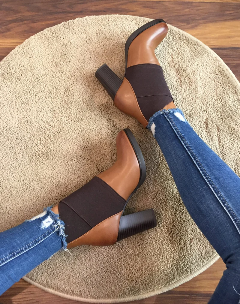 Bottines camel à talons bi matières