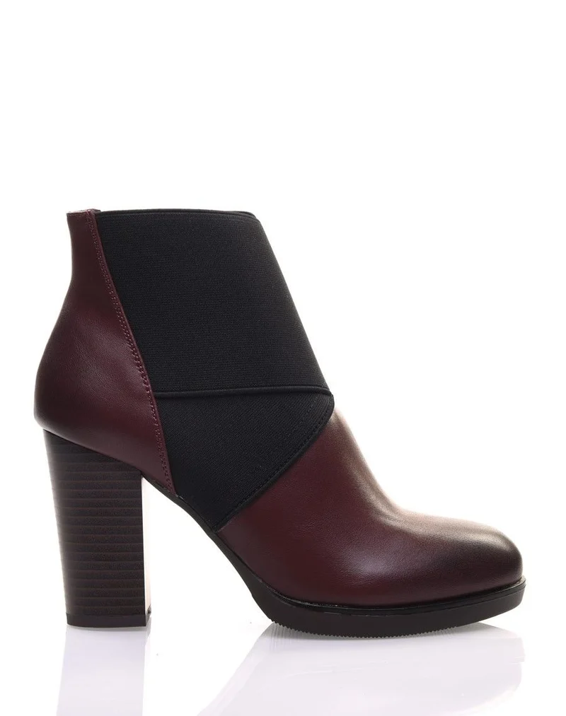 Bottines bordeaux à talons bi matières