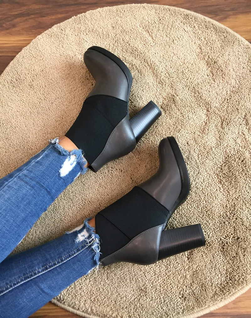 Bottines grises à talons bi matières