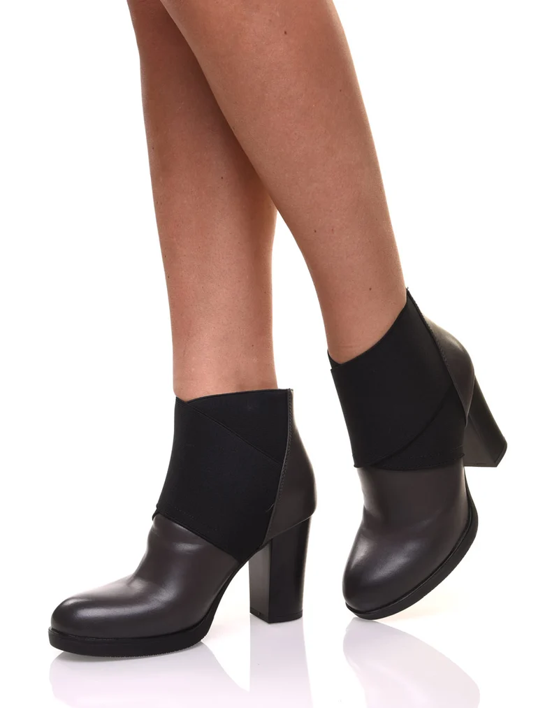 Bottines grises à talons bi matières