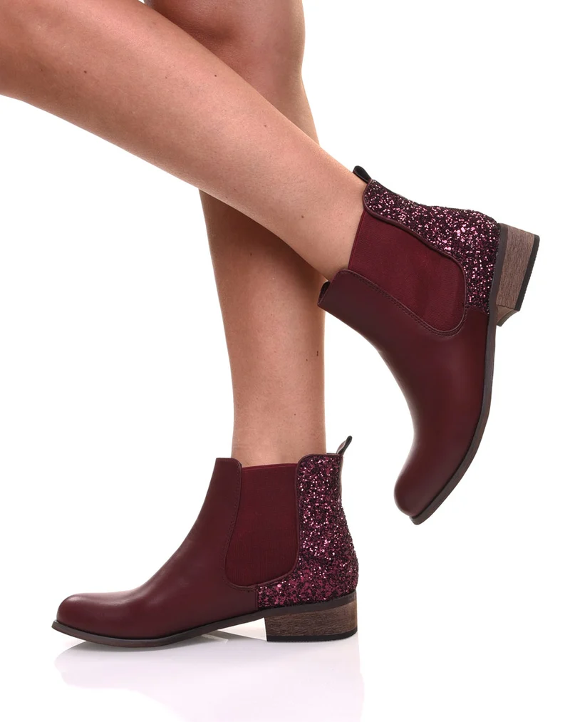 Chelsea boots bordeaux à paillettes