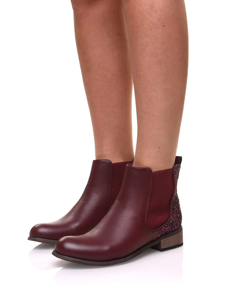 Chelsea boots bordeaux à paillettes
