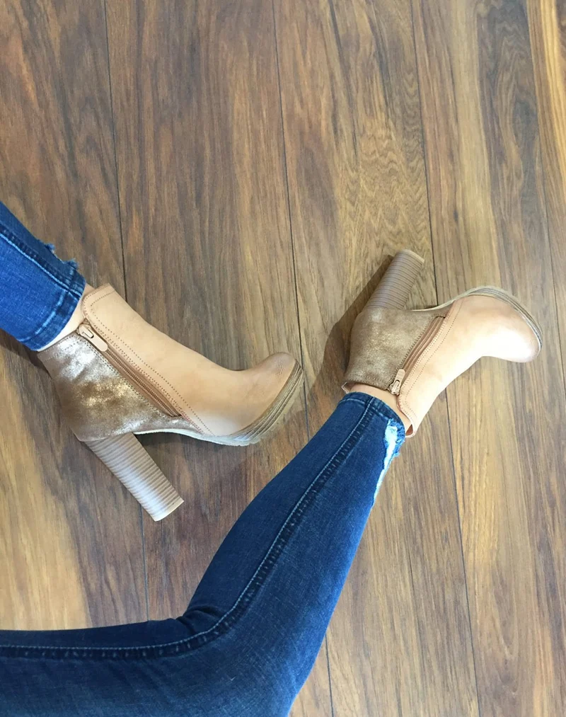 Bottines à talons bi matières camel