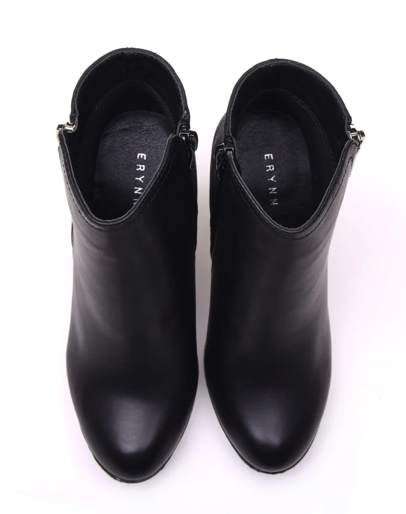 Bottines à talons bi matières noires