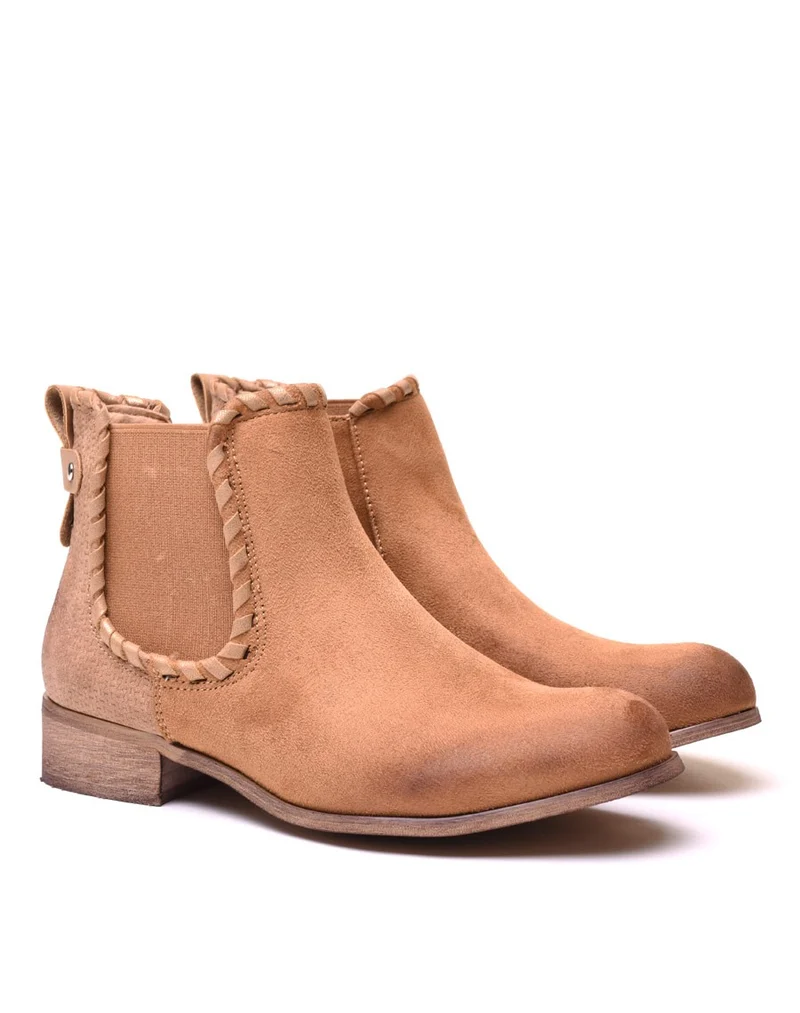 Bottines plates beiges bi matières à détails