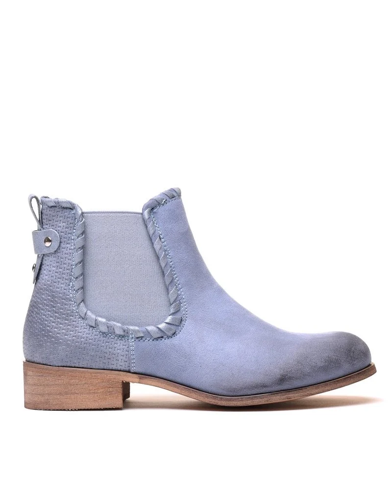Bottines plates bleues claires bi matières à détails