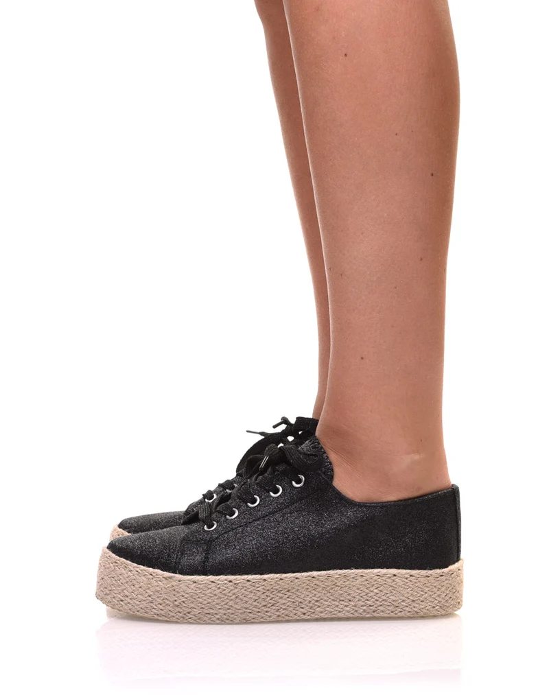 Espadrilles pailletées compensées noires