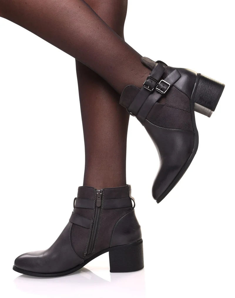 Bottines ajourées grises à talon moyen