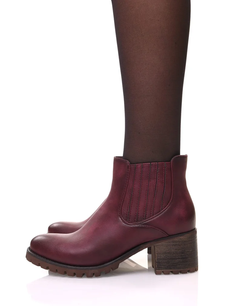 Chelsea boots bordeaux à élastiques rayés