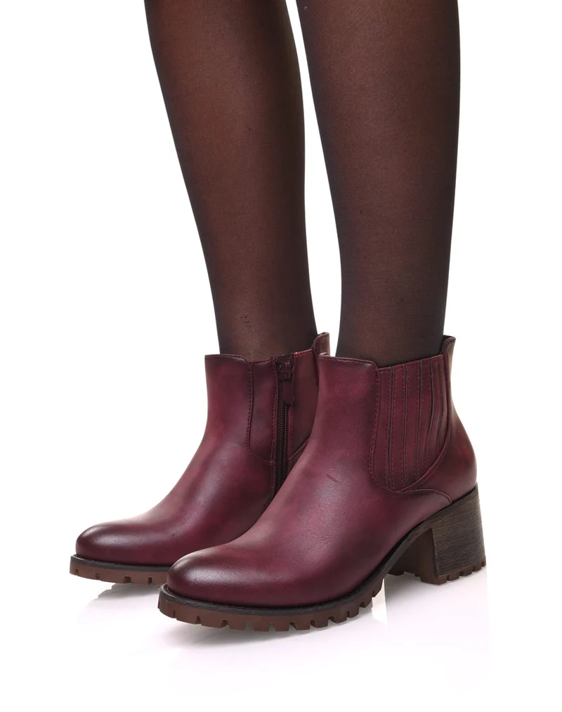 Chelsea boots bordeaux à élastiques rayés