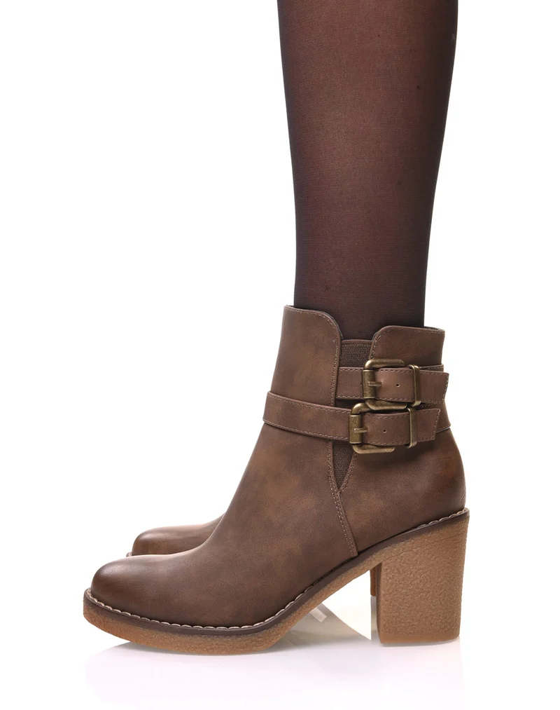 Bottines taupes effet vieilli à boucles