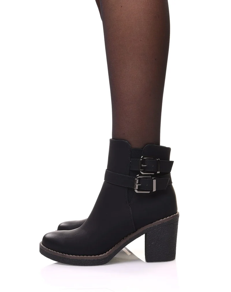 Bottines noires effet vieilli à boucles