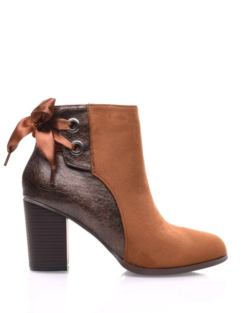 Bottines camel irisées à noeud