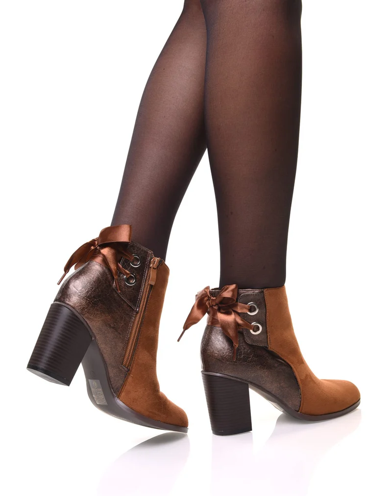 Bottines camel irisées à noeud