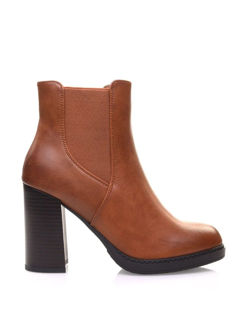 Bottines camel semi-montantes élastiques