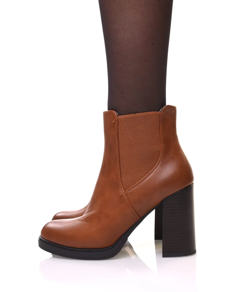 Bottines camel semi-montantes élastiques