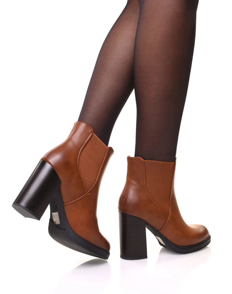 Bottines camel semi-montantes élastiques