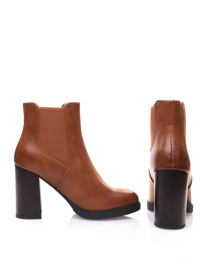 Bottines camel semi-montantes élastiques
