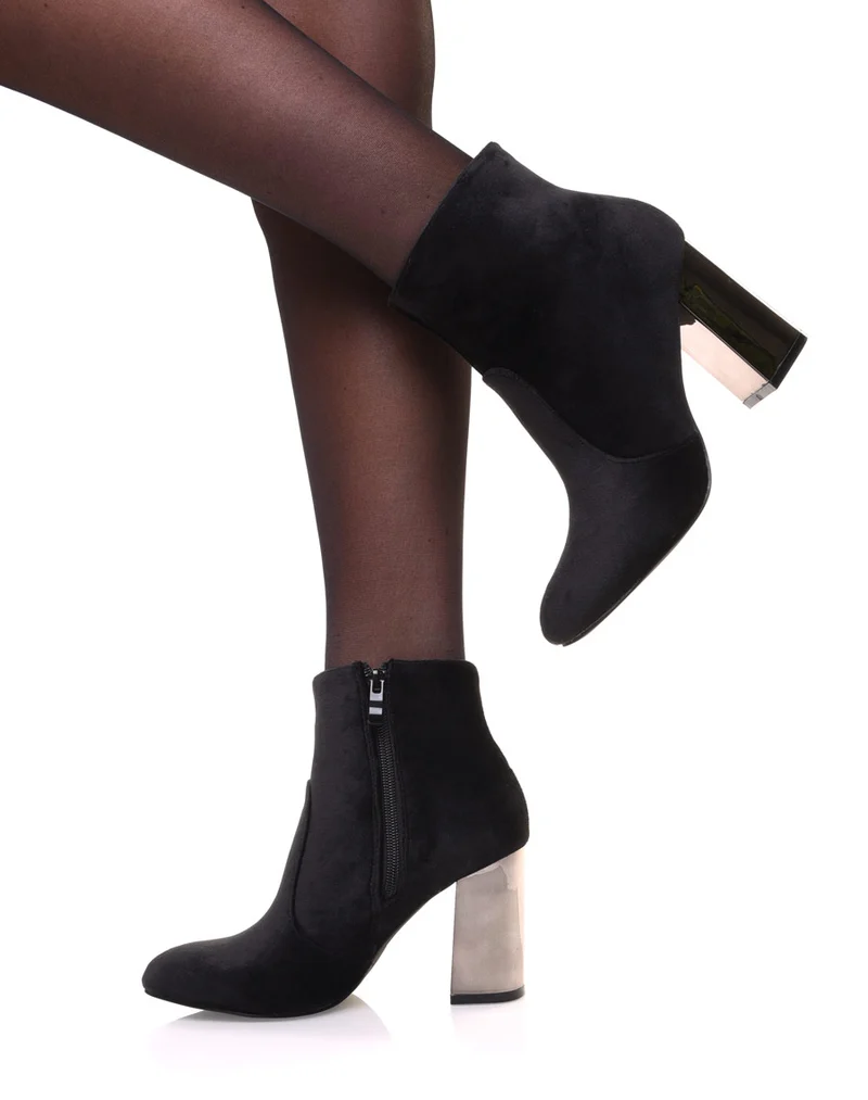 Bottines en velours noir à talon miroir