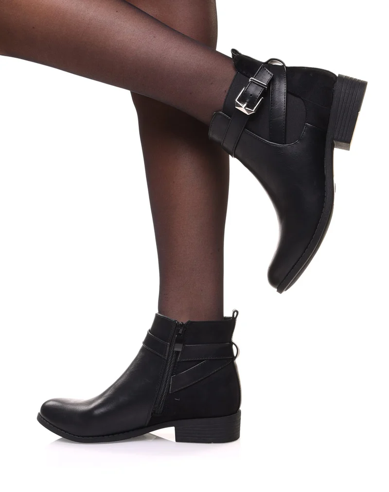 Chelsea boots bi-matières noires à lanières