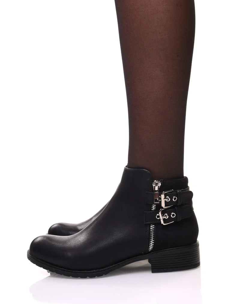 Bottines basses noires à sangles argentées
