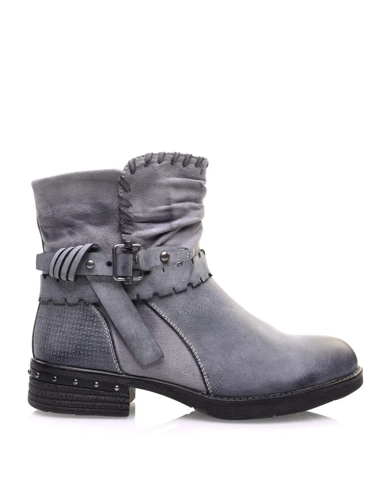 Bottines grises bi matières à multiples détails