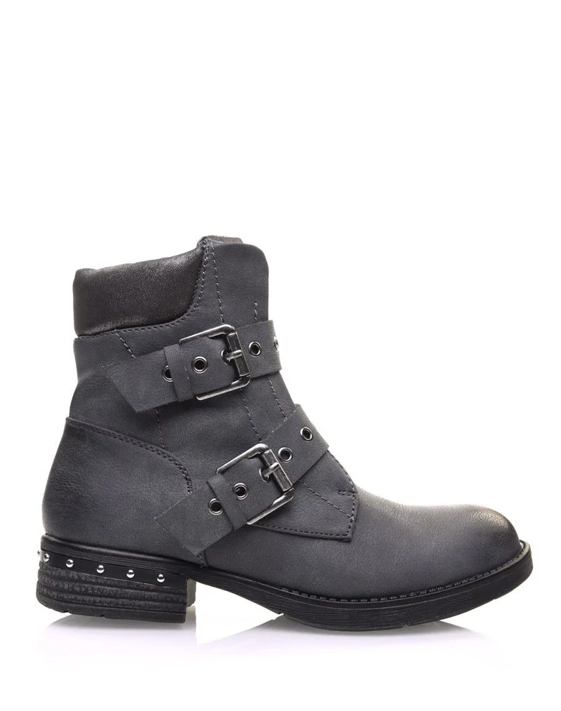 Boots grises à sangles bouclées