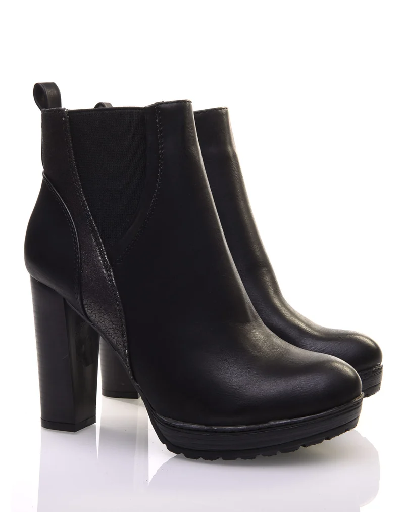 Bottines noires à talons hauts bi matières