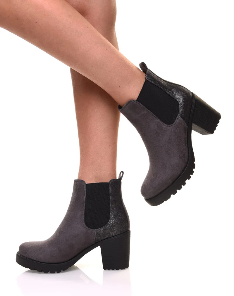 Bottines grises mi hautes bi-matières