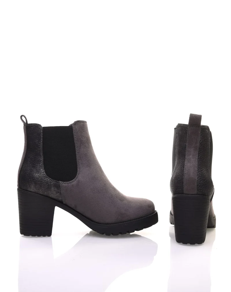 Bottines grises mi hautes bi-matières
