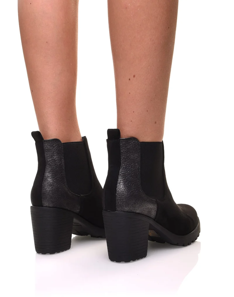 Bottines noires mi hautes bi-matières
