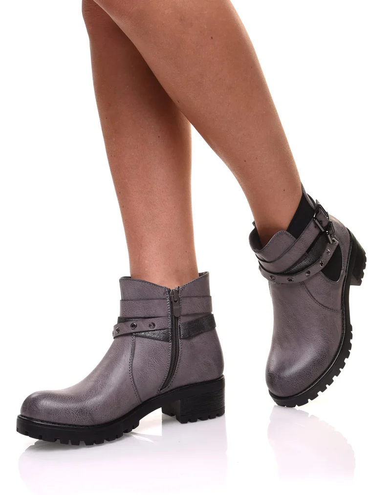 Bottines grises différentes lanières