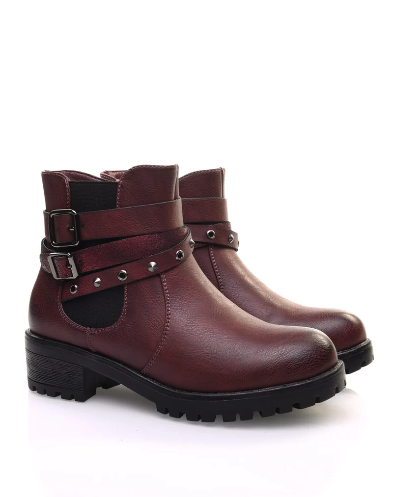 Bottines bordeaux différentes lanières