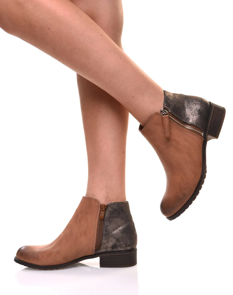 Bottines camel effet pailleté