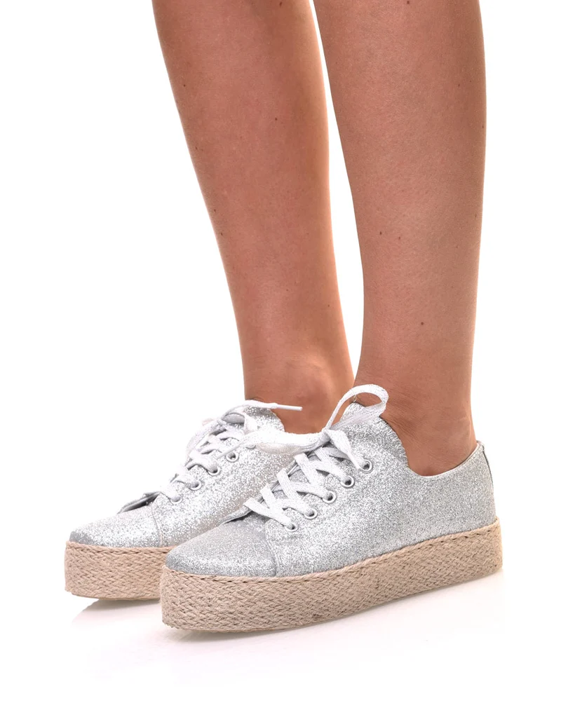 Espadrilles pailletées compensées argentées
