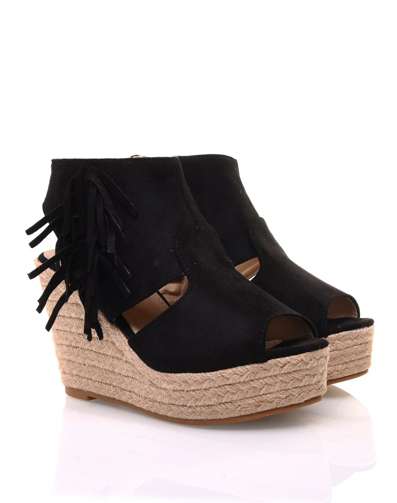 Compensées noires en suédine à franges