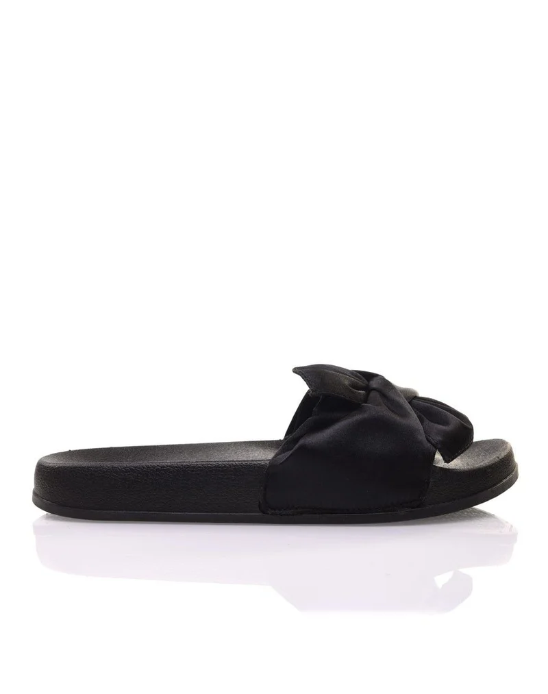 Mules noires à n?ud satiné