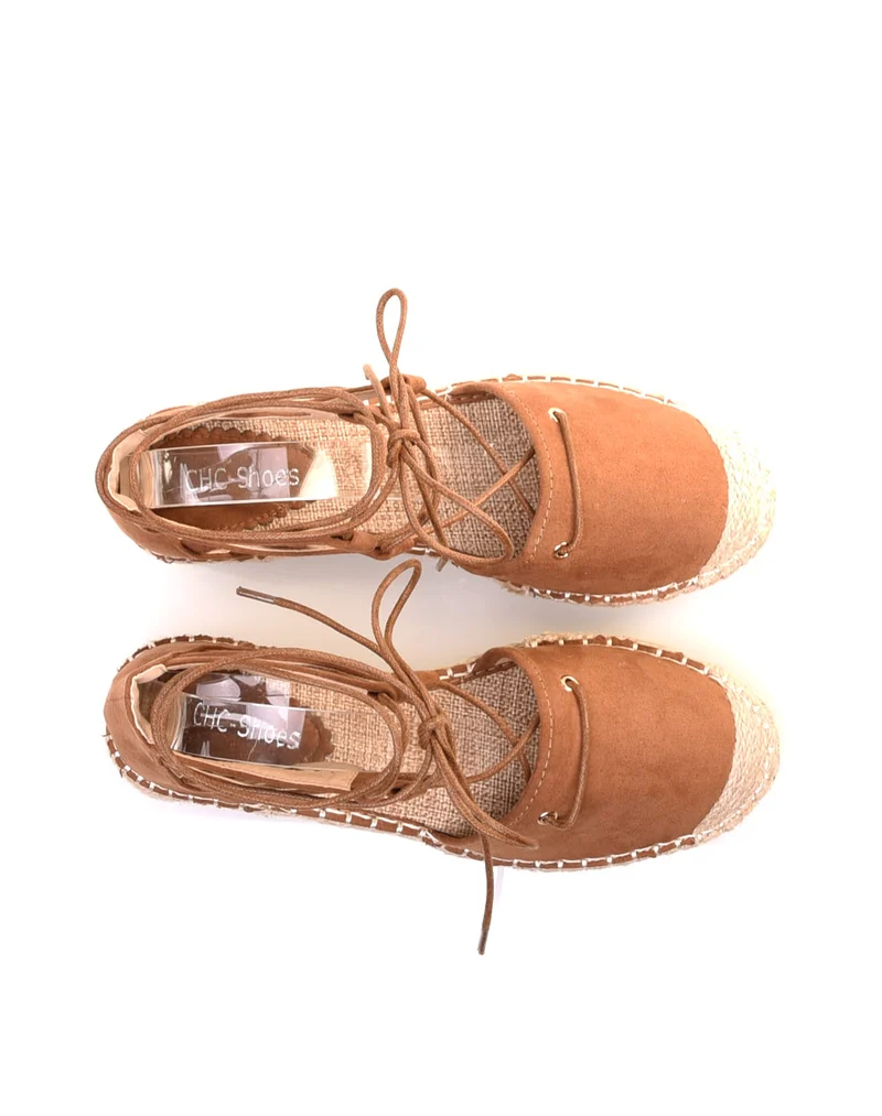 Espadrilles camel à talon compensées