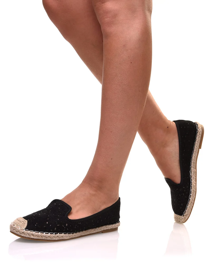 Espadrilles noires en suédine perforées
