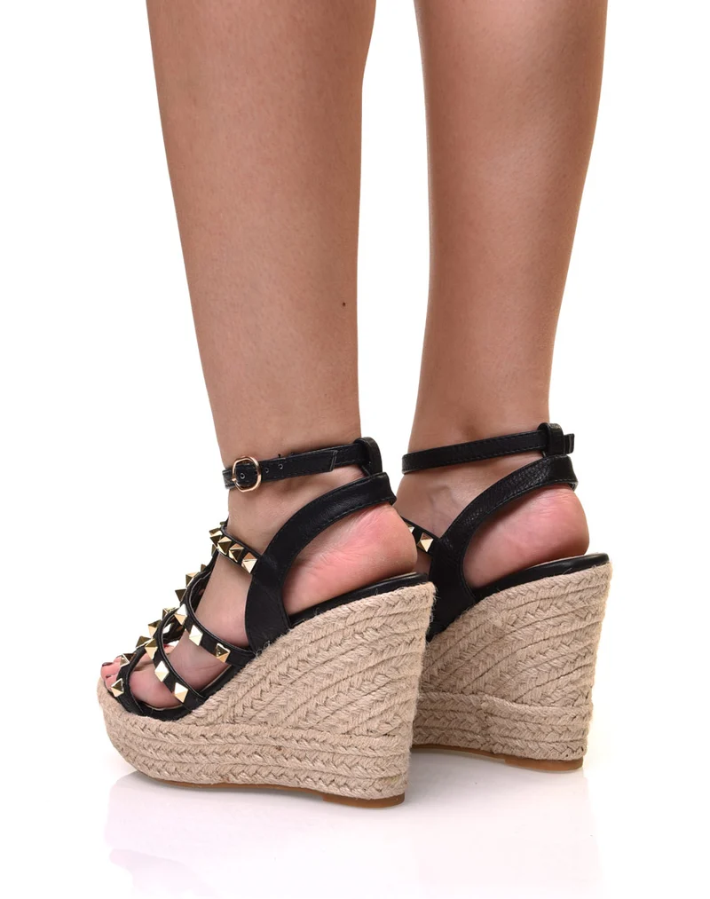 Sandales compensées noires cloutées